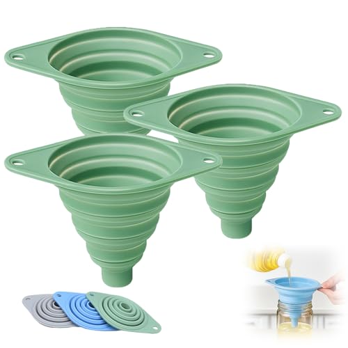 Kitchen Funnel Set 3 Pack, Collapsible Silicone Funnels for Filling Water Bottles & Small Bottles | Food-Grade, Easy Clean & Space-Saving (Green) - color: green