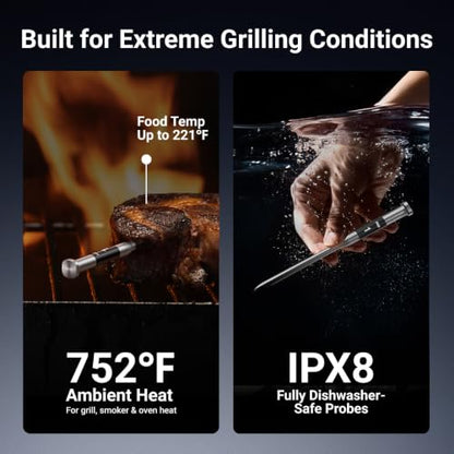 ThermoMaven 3000FT Wireless Meat Thermometer, No App Needed, 2 Probes | Sub-1G Long Range, Digital Smart Base, 6 Sensor NIST Accuracy, IPX8, BBQ Smoker Grill Oven Brisket Steak Turkey Pork Roast - color: Red
