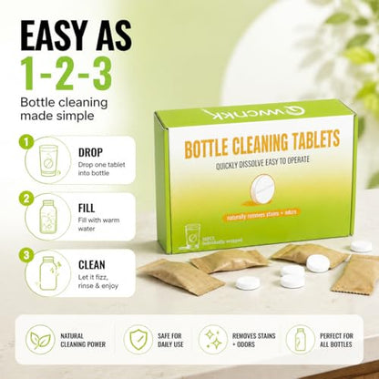 Water Bottle Cleaning Tablets (36 Count) - Deep Clean & Odor Removal for Tumblers, Travel Mugs & Hydration Bladders - No Scrubbing, Removes Coffee & Tea Stains