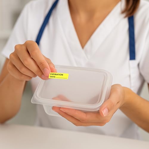 Expiration Date Stickers for Food, Medical & Lab Use - 800 Fluoro Yellow Write-on Small Labels (12mm x 40mm / 0.5" x 1.5") in Dispense Box. Strong Latex-Free Adhesive & Indirect Food/Medical Safe Ink - style: Expiration Date