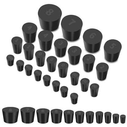 Aleric 26 Pack Solid Rubber Stoppers - 11 Assorted Sizes Stopper Plugs, 000# - 8# Sizes Rubber Plugs for Flask, Lab Plug Holes, Test Tube