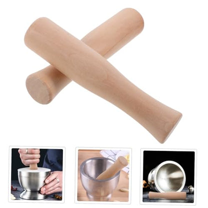 2pcs Wooden Food Grinder Stick Garlic Masher Kitchen Tool for Mashing Potatoes Herb Smasher