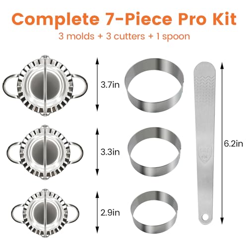 3-in-1 Stainless Steel Dumpling Maker Set - 3 Sizes with Cutters & Scoop | 3", 3.4", 3.8" sizes. Dishwasher-safe. Non-stick, no rust. Asian, empanada, pierogi. - size: small