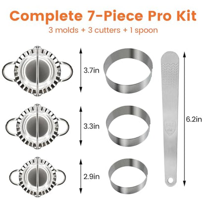 3-in-1 Stainless Steel Dumpling Maker Set - 3 Sizes with Cutters & Scoop | 3", 3.4", 3.8" sizes. Dishwasher-safe. Non-stick, no rust. Asian, empanada, pierogi. - size: small