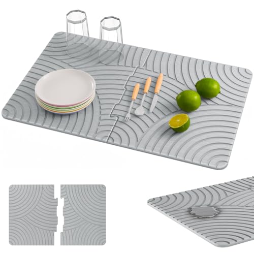 NiHome Large Stone Drying Mat for Kitchen Counter, 24"x16" Quick Dry Diatomaceous Earth Kitchen Mats - Fast Absorbent Non-Slip Dirt-Resistant Stone Dish Drying Mat for Dishes Bottles Cups Bathroom