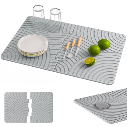NiHome Large Stone Drying Mat for Kitchen Counter, 24"x16" Quick Dry Diatomaceous Earth Kitchen Mats - Fast Absorbent Non-Slip Dirt-Resistant Stone Dish Drying Mat for Dishes Bottles Cups Bathroom