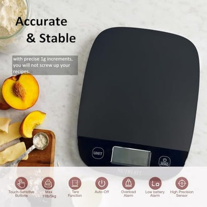 NUTRI FIT Food Scale for Kitchen Scales Digital Weight Grams and Ounces, Baking Scale Accurate for Weight Loss, Cooking, Coffee, Keto Diet, Meal Prep, 0.1oz Ultra Slim Smart Tare Black - color: Carbon Black