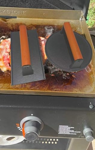 Firsgrill Cast Iron Grill Presses with Wood Handle (Round w Flat Bottom) - size: Round w Flat Bottom