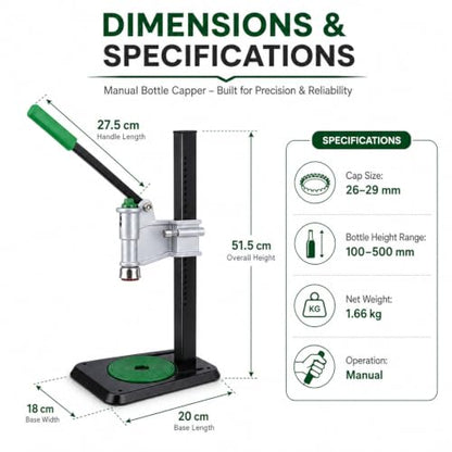Adjustable Bench Lever Bottle Capper, Metal Press Bottle Sealing Tool, Manual Bottle Closure Device for Home Brewing, Soda & Craft Beverage Bottling