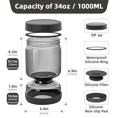 WhiteRhino Pickle Jar with Strainer Flip,34oz Pickle Container with Double Leak Proof ,Glass Pickle Juice Separator Jar Flip Pickle and Olive Hourglass Jar Pickle Flip Jar for Capers,Jalapeno,Gherkins - color: 34oz Smoky Grey Pickle jar