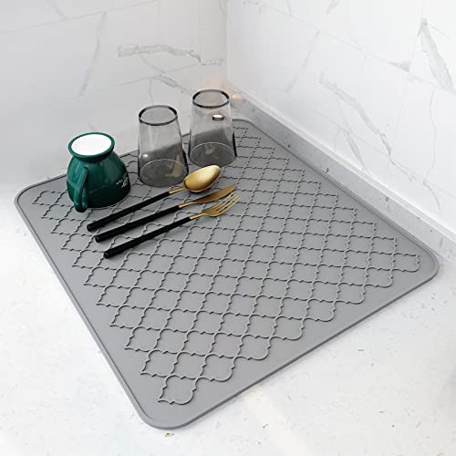 AMOAMI-Dish Drying Mats for Kitchen Counter-Silicone Dish Drying Mat-Kitchen Dish Drying Pad Heat Resistant Mat-Kitchen Gadgets Kitchen Accessories Kitchen Small Appliances(16" x 18", GREY) - color: Gray, size: 16" x 18"