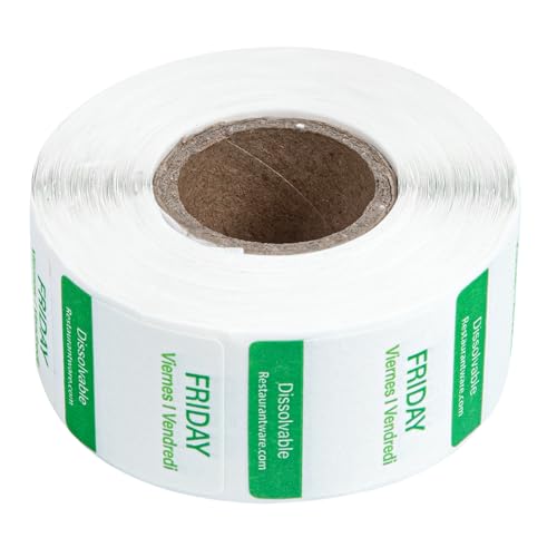 Restaurantware RW Smart 1 Inch x 1 Inch Food Rotation Labels 3500 Dissolvable Food Safety Labels - Premium Trilingual Paper Day Of The Week Labels For Food Storage Or Prep Weekly - style: 7-Day