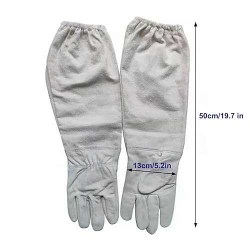 Large Beekeeping Gloves,Goatskin Leather Beekeeper's Glove with Canvas Long Sleeve for Men Women Beekeeping Protective Gear (XXL)