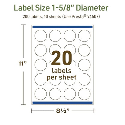 Avery Dissolvable Round Labels, Sure Feed Technology, 1-5/8" Diameter, Matte White, Print-to-The-Edge, Laser/Inkjet Printable, 200 Labels Total - style: 200 labels