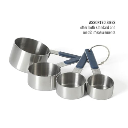 Calphalon Prime Measuring Cups, Kitchen Measurement Cup, 4-Piece Stainless Steel Kitchen Measuring Cup with Navy Silicone Handle Accurate, Durable for Dry and Liquid Ingredients - color: Navy Blue w/ Silicone (Prime - Measuring Cups), size: Measuring Cups