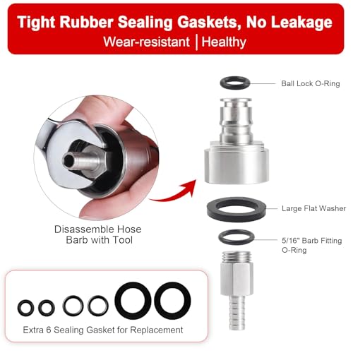 5 Feet Ball Lock Disconnect Gas Tubing Line Stainless Steel Carbonation Cap Kit for Soda Beer PET Bottle CO2 Regulator Keg Tap
