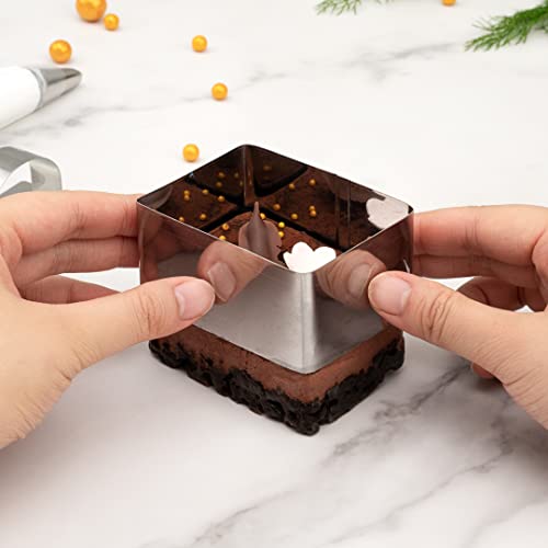 Restaurantware Pastry Tek Rectangle Stainless Steel Pastry Ring Mold - with Press - 3" x 2 1/4" x 1 1/2" - 1 count box - style: Rectangle