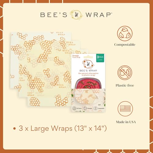 Bee's Wrap Beeswax Wraps for Food - 3 Pack of Large Beeswax Wraps - Plastic Free Made in USA Reusable Natural Food Wrap - Honeycomb Print - style: Honeycomb Large 3 Pack