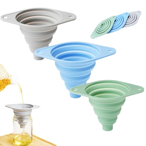 Kitchen Funnel Set 3 Pack, Food Grade Silicone Collapsible Small Funnels for Kitchen, Space-Saving Foldable Funnels for Filling Bottles, Oil, Liquid, Powder (Mix) - color: Mix