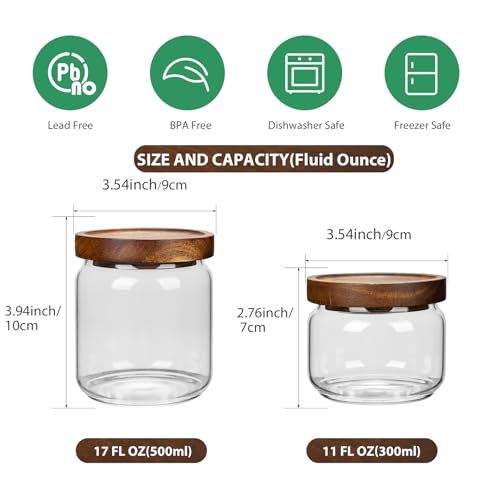 2PCS Small Glass Storage Jars with Airtight Lids, 17 fl oz (500ml) coffee container with Wooden Lid, Glass Pantry Canister for Beans, Rice, Sugar and etc - color: clear- （2PCS，17FL OZ/500ML）