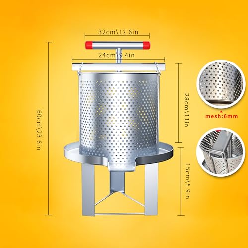 Mesh Honey Press Extractor Honey Extractor, Honeycomb Pressing Machine, Manual Stainless Steel Household Mesh Honey Extracting Equipment for Small Beekeeping, Fruit Wine and Juice Making