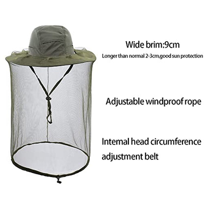 Bee Keeping Beekeeper Veil hat gnats Insect Bug Mosquito Fishing Gardening Cap with Head net Netting mesh Hood for Men Women - color: Army Green