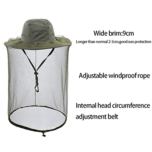 Bee Keeping Beekeeper Veil hat gnats Insect Bug Mosquito Fishing Gardening Cap with Head net Netting mesh Hood for Men Women - color: Army Green
