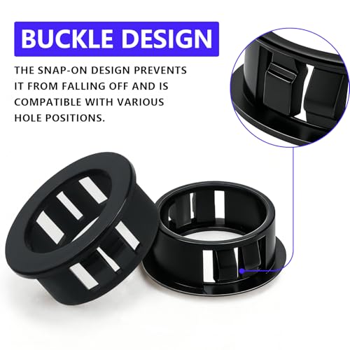 8 Pcs Cable Grommets, 1-15/16" (50 mm) Cable Snap Bushing Grommets, Black Snap Bushing Grommet Kit, Round Nylon Snap in Locking Electrical Wire Cord Grommet Set for Wiring Hose Tubing Knockout - size: 50mm