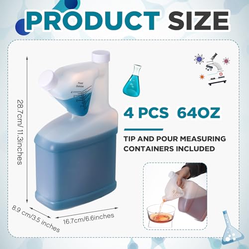 4 Pcs 64 oz Measure Container Tip and Pour Measuring Chemical Containers HDPE Plastic Measuring Bottle, up to 4oz Measure Capacity