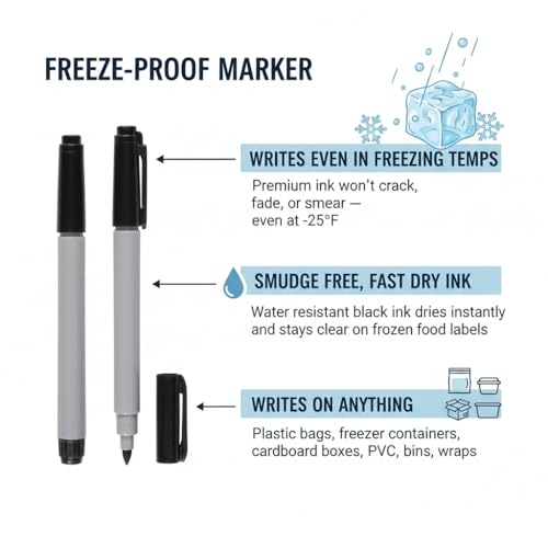 Cadie Permanent Freezer Marker Set of 4 – Waterproof Fast-Drying Black Fine Bullet Tip Ink Pens for Food Labeling, Fridge & Freezer Storage, Lab & Kitchen Use, & General Organization - style: 4 Pack