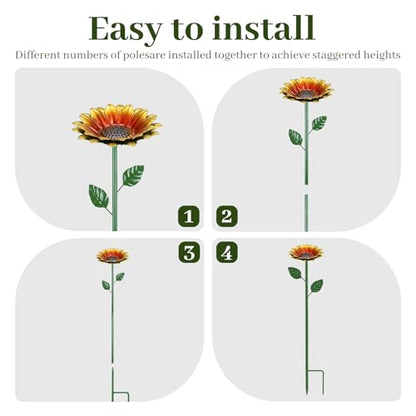 4 Pack Sunflower Flower Bee Watering Station with 20 Glass Beads - Bee Bath for Garden Metal Bee Water Feeder with Flower Design, Colorful Outdoor Insect Hydration Station for Attracting Bees ﻿