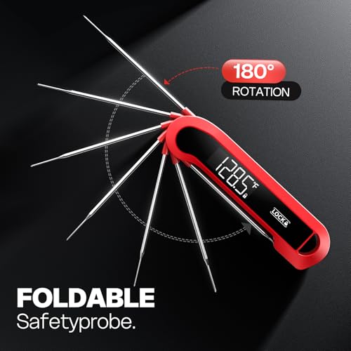 0.3 Sec Instant Read Meat Thermometer Digital for Cooking, ±0.5℉ Precision, Food Thermometer for Grilling, Air Fryer, Smoker, Candy, BBQ Essentials, Kitchen Gadgets, Gift for Dad Him Men, Red