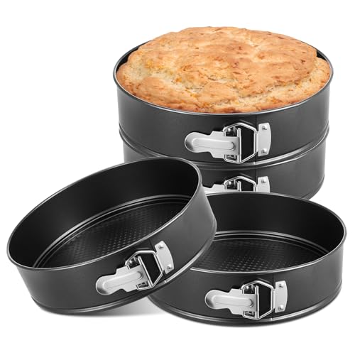 Funnymoom 4 Pcs 10 Inch Non Stick Springform Pan with Removable Bottom Carbon Steel Round Springform Cheesecake Pan with Stainless Steel Spring Buckles for Baking Kitchens Restaurant(Black) - color: Black, size: 10 Inch