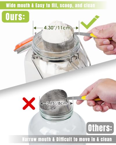 1 Gallon Glass Jar with Lid, 2 Pack Wide Mouth Mason Jars with Airtight Seal, Heavy Duty Glass Storage Container with Handle & Protective Base, Glass Jar for Sun Tea, Pickling, Flour Sugar, Kombucha - size: Large