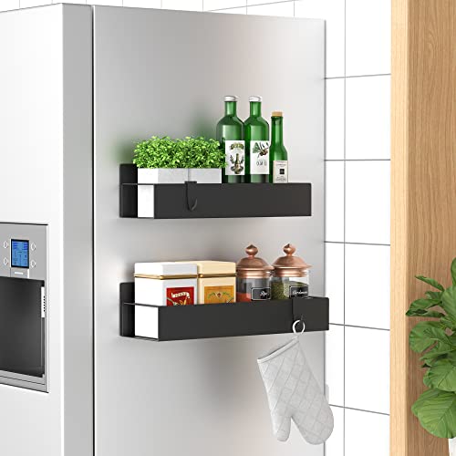 HuggieGems 2 Pack Magnetic Spice Storage Rack Organizer for Refrigerator and Oven, Black Fridge Organizers and Storage - color: Black, size: 2 Pack
