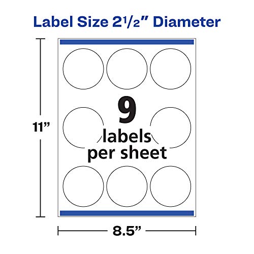 Avery Printable Round Labels with Sure Feed, 2.5" Diameter, Glossy White, 90 Customizable Labels (22830) - color: Glossy White, size: 2.5", style: 90 labels
