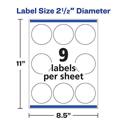 Avery Printable Round Labels with Sure Feed, 2.5" Diameter, Glossy White, 90 Customizable Labels (22830) - color: Glossy White, size: 2.5", style: 90 labels