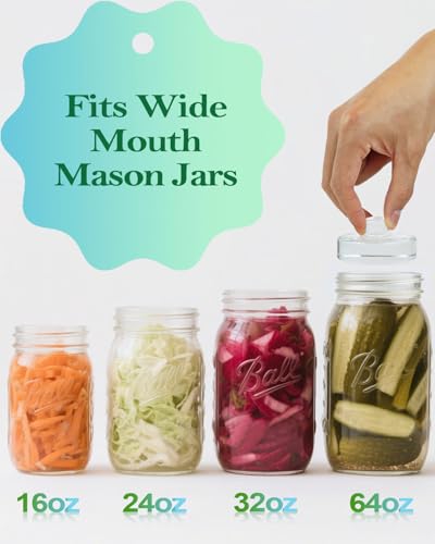 Glass Fermentation Weights - 2 Pack, 7.1oz/202g Heavy Clear Glass with Easy Grip - Smooth & Non-Porous Pickle Weights for Wide Mouth Mason Jars