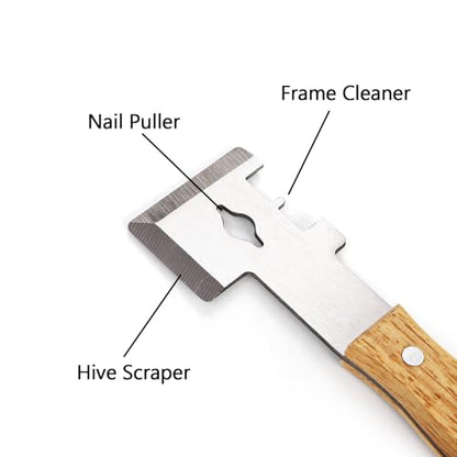 Fasmov 2 Pack Multipurpose Steel Hive Tools with Wooden Handle, 7 in 1 Beekeeping Equipment Bee Hive Hand Tool Beekeeper Tool, Beekeeping Hive Scraper Tool Professional Beekeeping Equipment