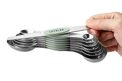 Spring Chef Stainless Steel Magnetic Measuring Spoons Set of 8 with Leveler, Dual Sided Teaspoon & Tablespoon Set, Nesting Metal Kitchen Gadgets for Baking & Cooking, Fits in Spice Jars - Pistachio - color: Pistachio, size: 1-Pack
