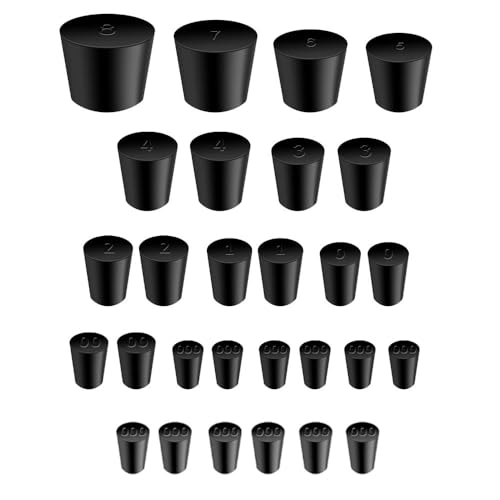 30Pcs Solid Rubber Stoppers 000# - 8# Tapered Lab Bungs Solid Rubber Stoppers 11 Assorted Sizes - size: 30pcs