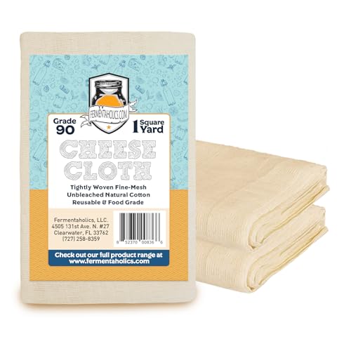 Fermentaholics Unbleached Grade 90 Cheesecloth | 1 Square Yard, Ultra Fine-Mesh, Food-Grade Cheesecloth | Cheese Cloth for Cooking, Straining Cheese, Nut Milks, Bone Broth, Infusions, Tea, etc. (2 Pack) - size: 2 Pack