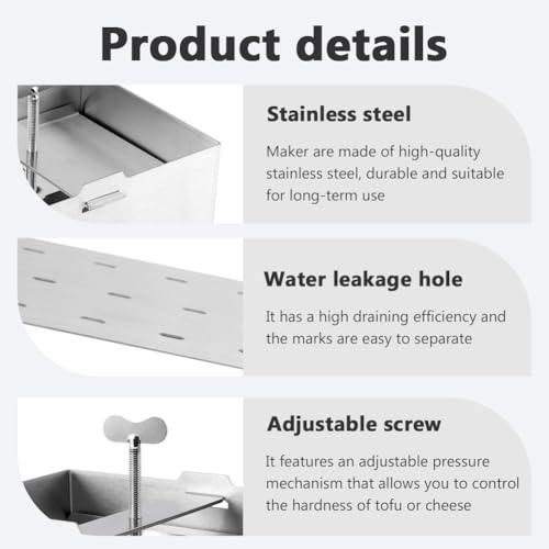 Stainless Steel Tofu Press, DIY Tofu Maker with To-fu Presser Towel and Drip Tray TofuPress Dishwasher Safe for Cheese, Yogurt Ham Press,Meat Pressing Paneer Make Vegetarian