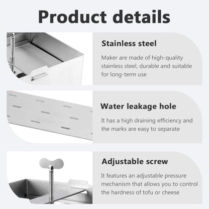 Stainless Steel Tofu Press, DIY Tofu Maker with To-fu Presser Towel and Drip Tray TofuPress Dishwasher Safe for Cheese, Yogurt Ham Press,Meat Pressing Paneer Make Vegetarian