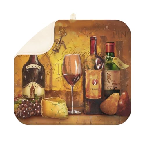 Vintage Wines Dish Drying Mat for Kitchen Super Fast Absorbent Dishes Drainer Mat Large Dishes Drying Pad for Dishes, Pots and Pans, Utensils, Kitchen Countertop Decor 16x18 in - color: Vintage Wines, size: 16" x 16"