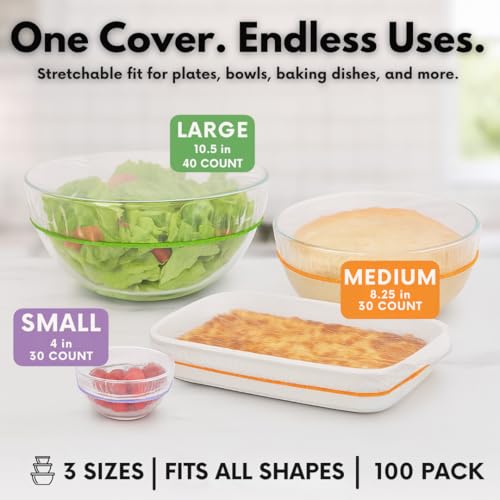 Plastic Bowl Covers, Elastic Reusable Food Covers for Bread Proofing, Storage & Outdoor Use – 100 Pack, Stretch Fit, 3 Sizes - size: 100 Pack, 3 Sizes