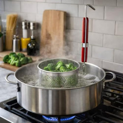 6PCs Mesh Pasta Basket Food Strainer Insert For Pot, Colander with Round Wooden Handle Stainless Steel Mesh Spider Strainer for Pasta Noodles Dumpling Vegetable - size: 5.5inch（diameter）