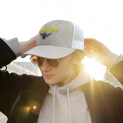 Speedy Pros Mesh Cap Hat Embroidered Bee Keeper Honey Farmer Bees Embroidery Trucker Hats for Men & Women Cotton - color: Dark Grey Black Design Only