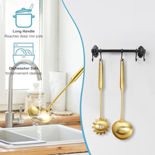 Gold Soup Ladle - Stainless Steel Ladle Spoon, Perfect Gifts | 13.8"Large Soup Spoons [Integral Forming, Heat Resistance] Kitchen Metal Ladel for Cooking, Serving, Stirring, Wok & Soup - size: 13.8" - Gold