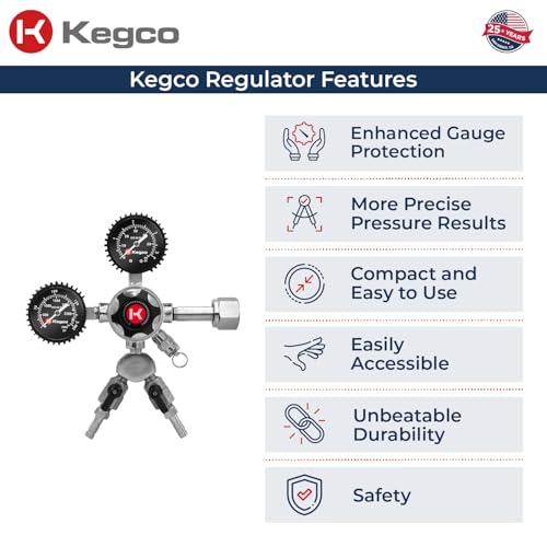 Kegco Elite Series Dual Gauge CO2 Draft Beer Regulator, 2 Product, Chrome